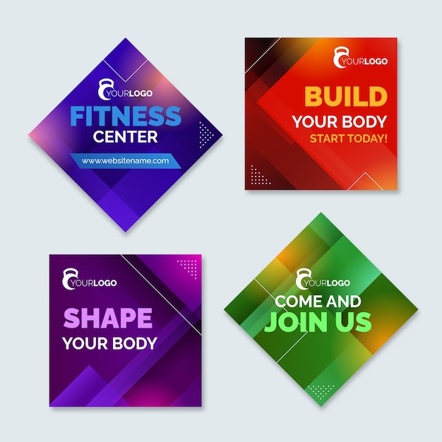 Free vector gradient labels collection for gym and exercise