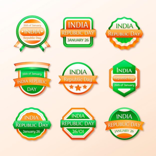 Free vector gradient labels collection for indian republic day celebration