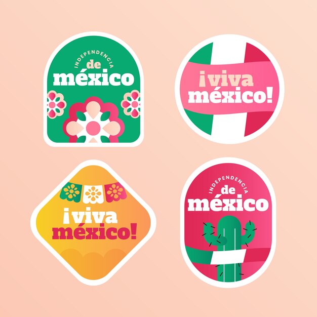 멕시코 독립 축하를 위한 그라디언트 레이블 컬렉션