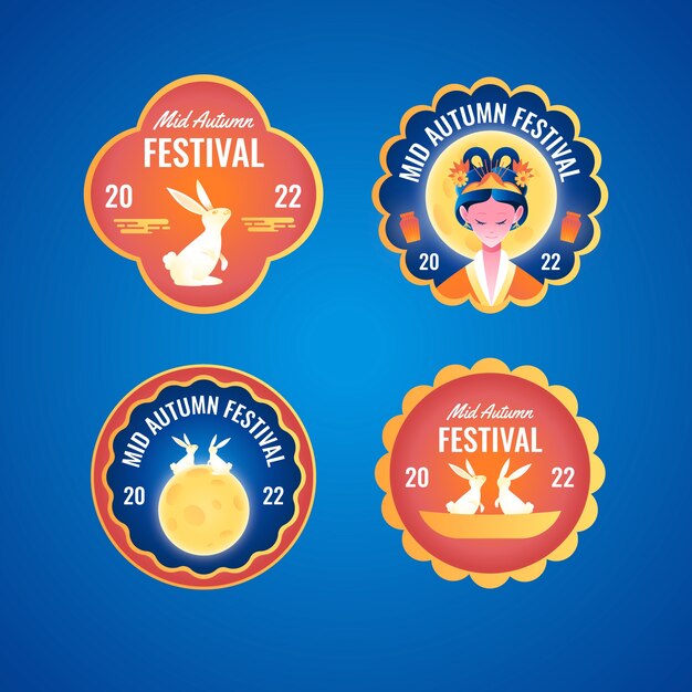 Gradient labels collection for mid-autumn festival celebration