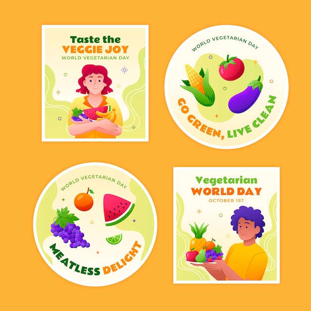 Gradient labels collection for world vegetarian day celebration