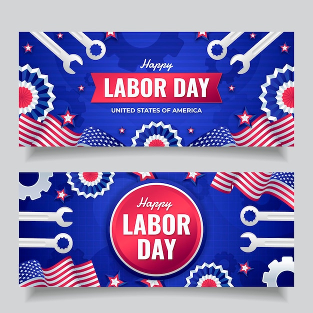 Free vector gradient labor day horizontal banners set