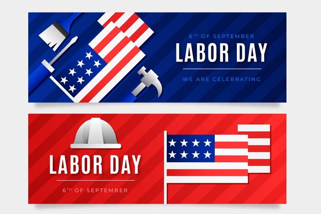 Gradient labor day horizontal banners set