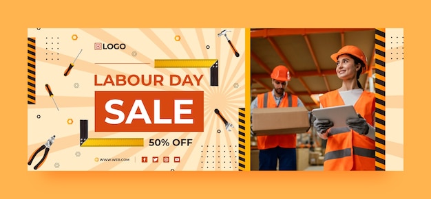 Gradient labor day social media cover template