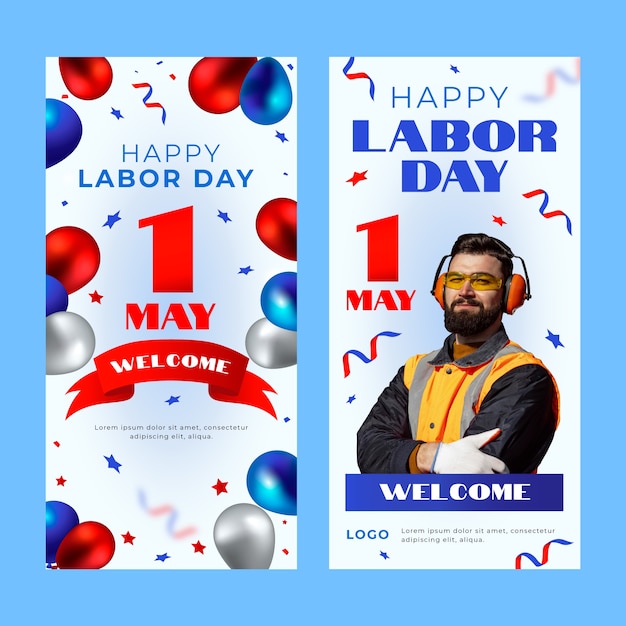 Gradient labor day vertical banners pack