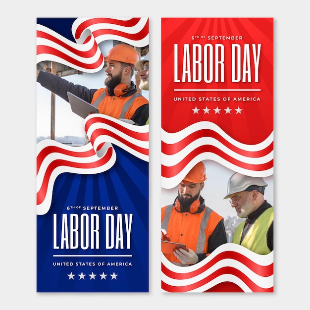 Free vector gradient labor day vertical banners set with photo