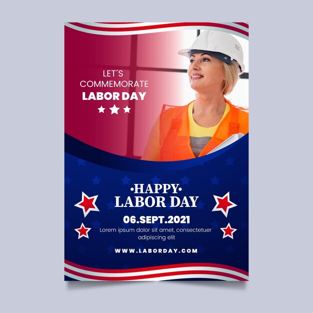 gradient labor day vertical poster template with photo