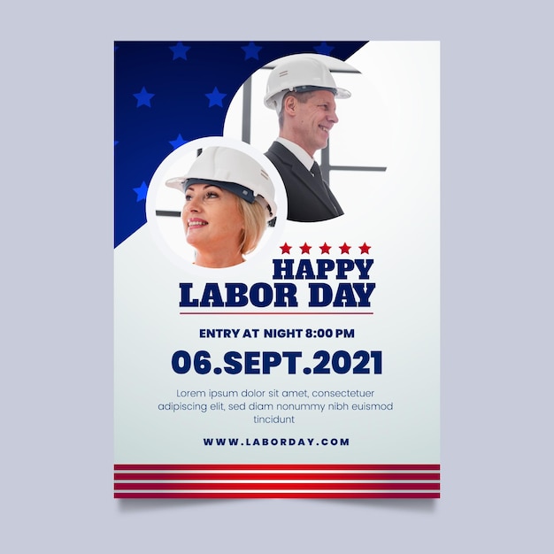 Gradient labor day vertical poster template with photo