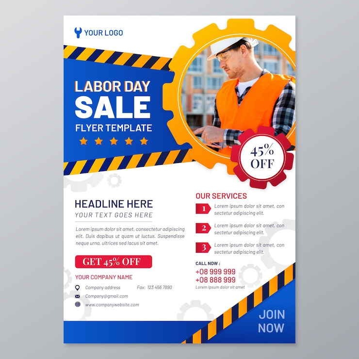 Free Vector gradient labor day vertical sale poster template with photo
