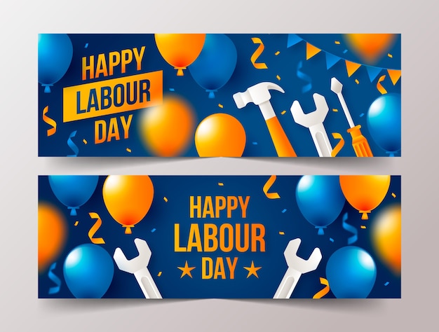 Gradient labour day horizontal banners pack