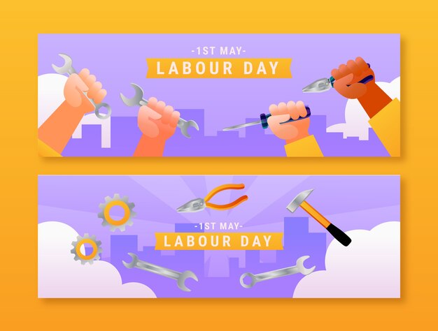 Gradient labour day horizontal banners pack