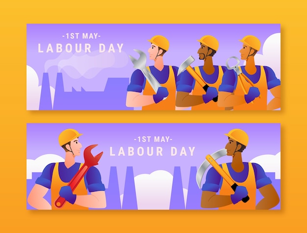 Gradient labour day horizontal banners pack