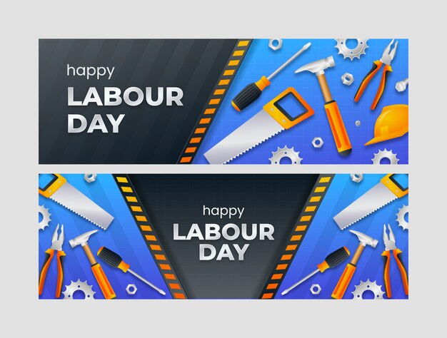 Gradient labour day horizontal banners pack