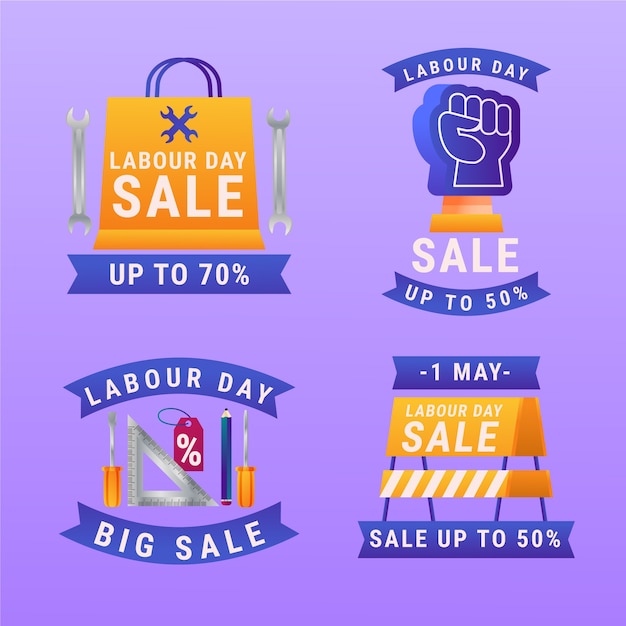 Gradient labour day sale labels collection