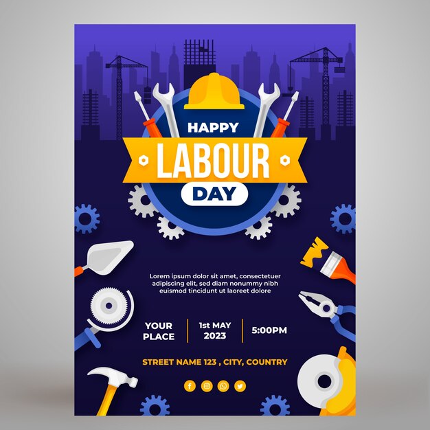 Gradient labour day vertical poster template