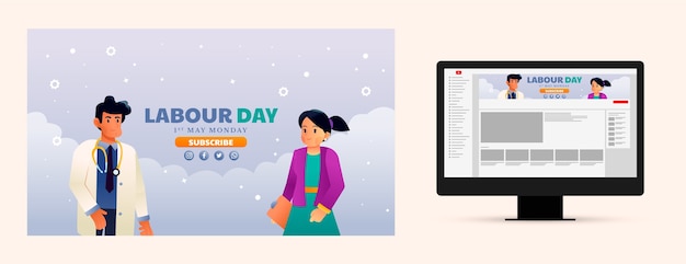 Free vector gradient labour day youtube channel art