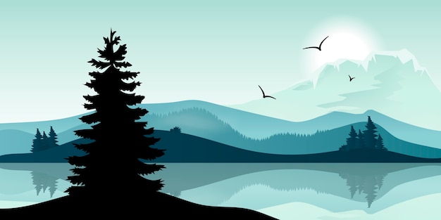 Бесплатное векторное изображение Градиентный пейзаж озера