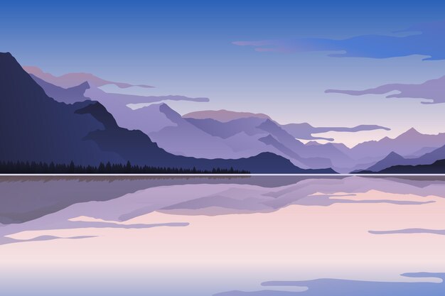 勾配のある湖の風景