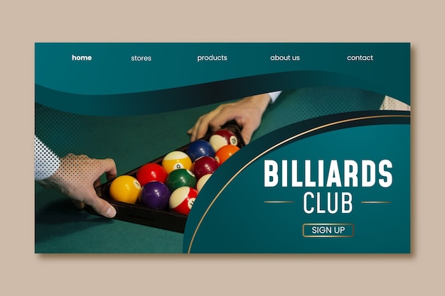 Vettore gratuito modello di pagina di destinazione sfumata per biliardo e pool club