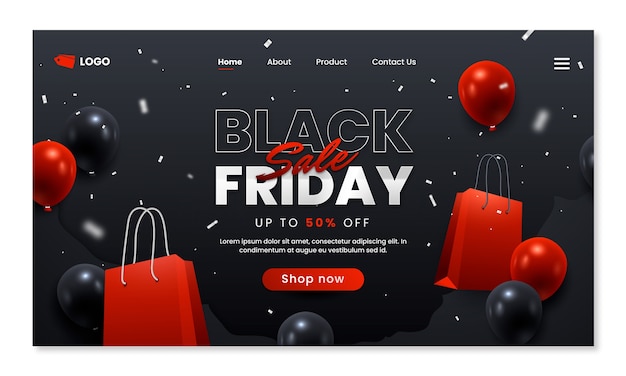 Vettore gratuito modello di pagina di destinazione sfumata per i saldi del black friday