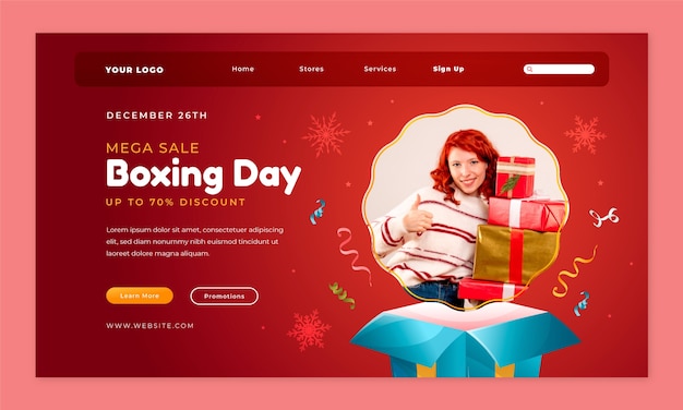 Free vector gradient landing page template for boxing day sales