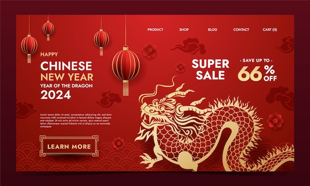 Шаблон целевой страницы с градиентом для китайского праздника Нового года