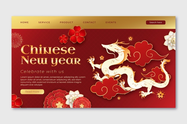 Free vector gradient landing page template for chinese new year festival