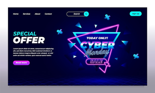 Free vector gradient landing page template for cyber monday sale