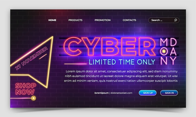 Free vector gradient landing page template for cyber monday sale