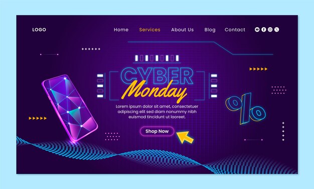 Gradient landing page template for cyber monday sale