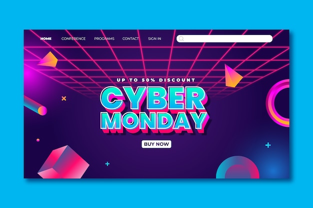 Gradient landing page template for cyber monday sale