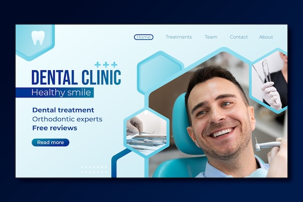 Free vector gradient landing page template for dental clinic business