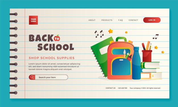 無料ベクター 新学期シーズン向けのグラデーションのランディング ページ テンプレート