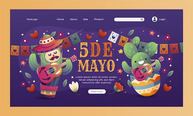 Шаблон целевой страницы с градиентом для cinco de mayo