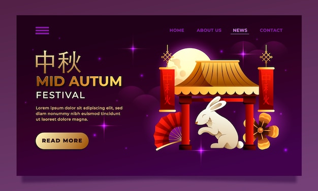 Бесплатное векторное изображение Шаблон целевой страницы градиента для празднования фестиваля середины осени