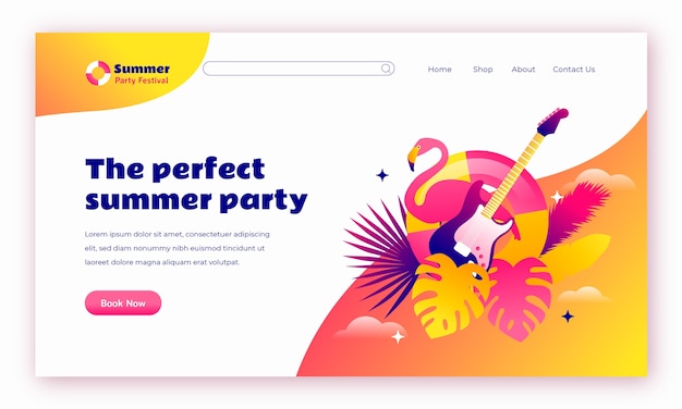 無料ベクター 夏祭りのグラデーションランディングページテンプレート