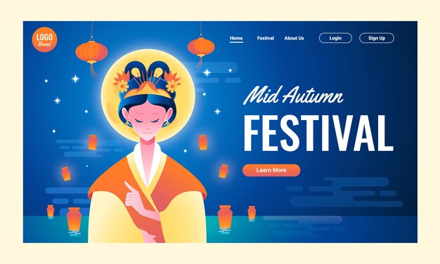 Gradient landing page template for mid-autumn festival celebration