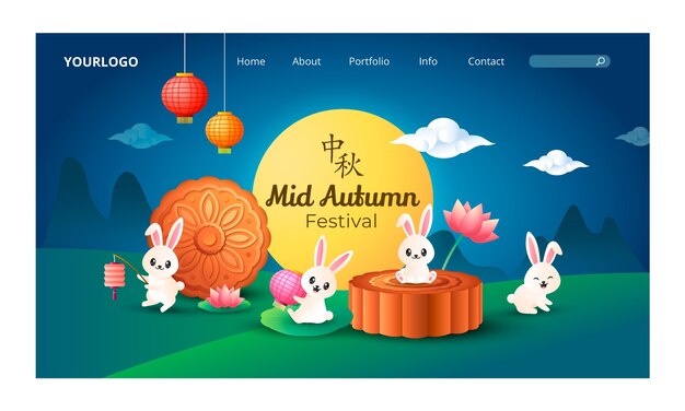 Gradient landing page template for mid autumn festival celebration