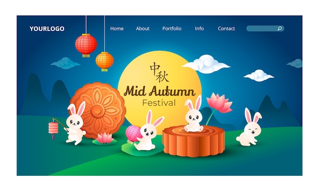 Gradient landing page template for mid autumn festival celebration