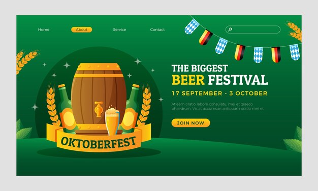 Free vector gradient landing page template for oktoberfest festival