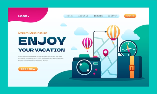 Free vector gradient landing page template for travel agency