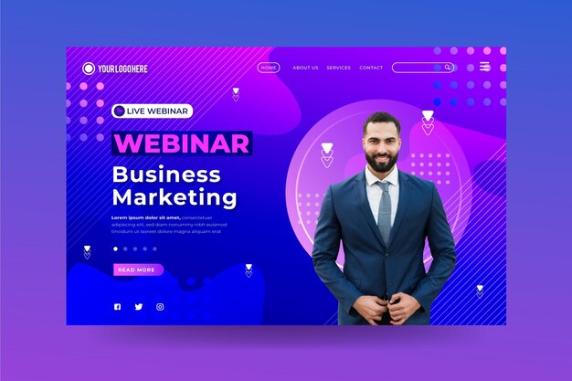 gradient landing page template with photo