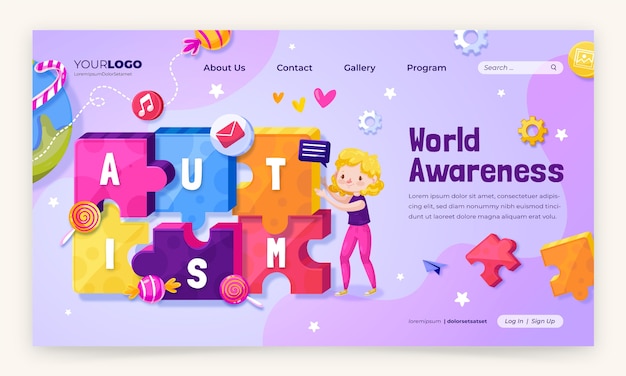 Free vector gradient landing page template for world autism awareness day