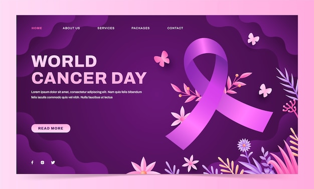 Free vector gradient landing page template for world cancer day awareness