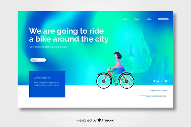 Бесплатное векторное изображение Градиентная посадочная страница с характером езды на велосипеде