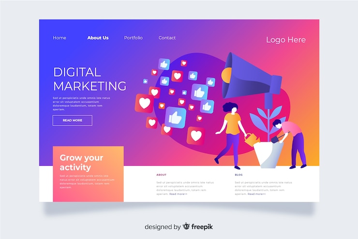 Free Vector gradient landing page with icons and symbols