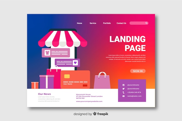 Free vector gradient landing page with shopping bags