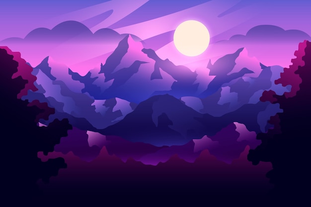 Free vector gradient landscape with mountains