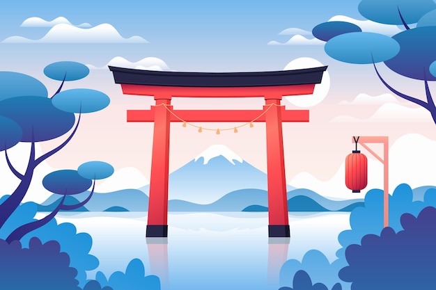 Gradient landscape with torii gate