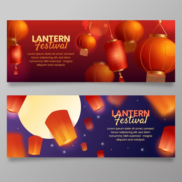 Gradient lantern festival horizontal banners set